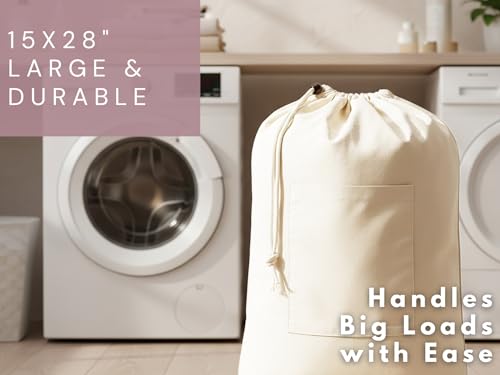 PurpleEssences Cotton Laundry Drawstring Bag, 15x28 In, Set of 1 - Natural - size: 15 x 28 Inch