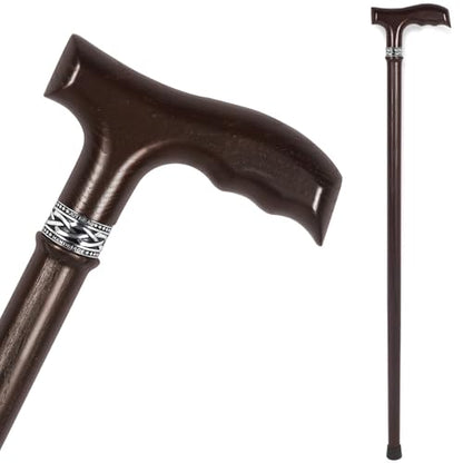 Wooden Walking Cane for Men, Ergonomic Handcrafted Cane, Ash Wood - color: Cane-A Walnut
