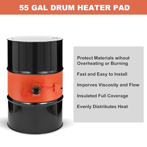 55-Gallon Drum Pail Heater Pad - YSJWAER Electric Silicone Barrel Heat Pad Band Warmer Kit 150℃ 10inch