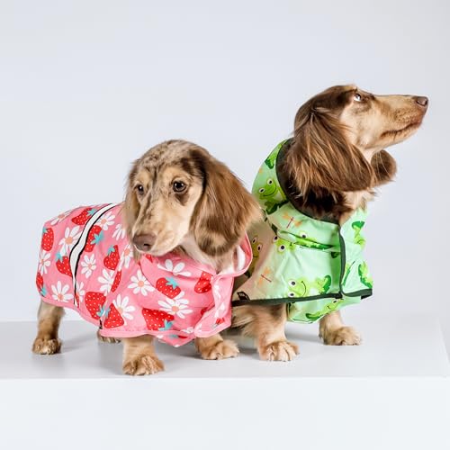 Fitwarm Strawberry Daisy Dog Raincoat with Hood, Waterproof Rain Jacket for Small Dogs Girl, Reflective Pet Poncho with Harness Opening, Packable, Adjustable, Pink, XXL - color: Strawberry, size: XX-Large