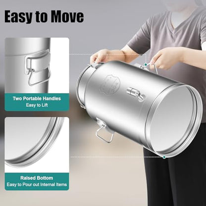 35L/9.24Gallon Milk Can 304 Stainless Steel Seamless Milk Jug, Anti-Leak Liquid Storage Container with Faucet,Tight Lid and Handle - size: 35L