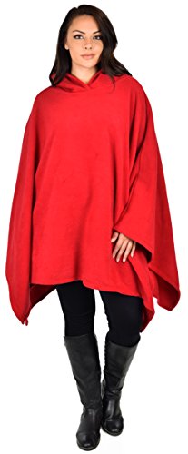 Dare2BStylish Women Poncho Style Hoodie Sweater Fleece Cover Up for Cold Weather - color: Red