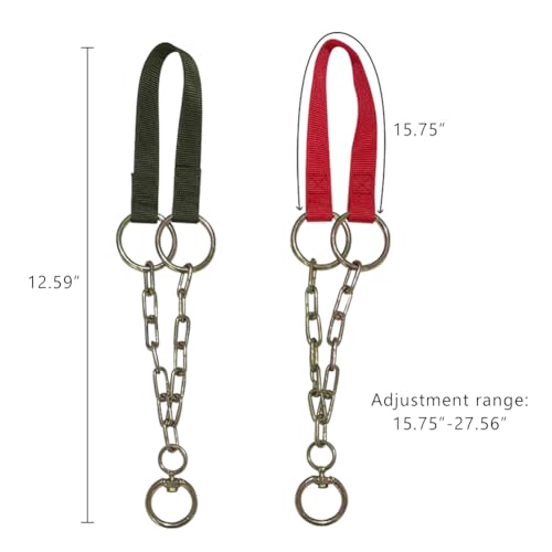 La La Pet 2Pcs Goat Collars Adjust from 18 to 30 Inches Red and Green Nylon Belts Iron Chain Chokers for Sheep Horse Cattle Livestock