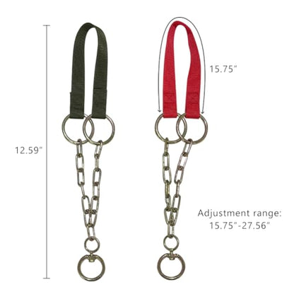 La La Pet 2Pcs Goat Collars Adjust from 18 to 30 Inches Red and Green Nylon Belts Iron Chain Chokers for Sheep Horse Cattle Livestock