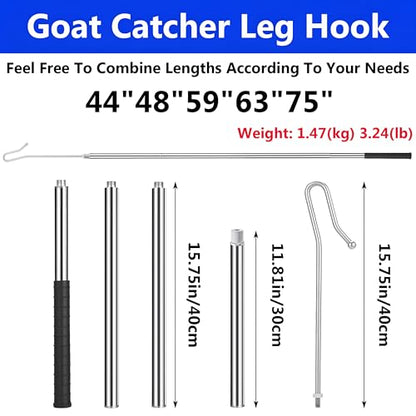 Goat Sheep Catcher Hook, 304 Stainless Steel Sheep Leg Hook, Length Can Be Adjusted Freely 44"48"59"63"75" Goat Grabber Tools, Shepherd Sheep Crook, Grab Them Simply and Quickly (Iron Ball)