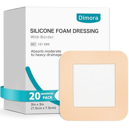 Dimora Silicone Foam Dressing 3"x 3" 20PCS - size: 3" x 3" (20 PCS)