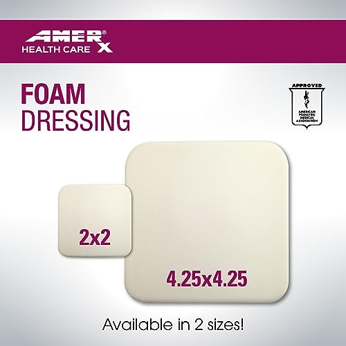 AMERX Foam Dressing - Wound Dressing Pads - Waterproof Barrier - Breathable, Self-Adhesive Border - 12 Count Per Box - size: 2" x 2" Pad