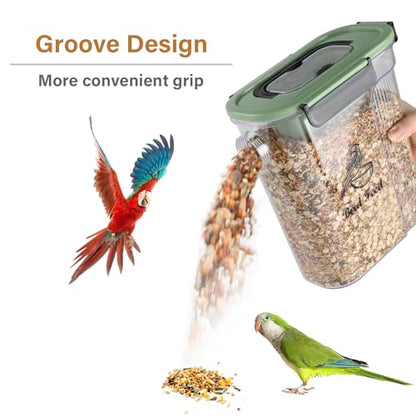 Bird Food Container,Pet Food Storage Bin with Side Pouring Spout and Handle,4lb Bird Seed Storage Container,Airtight BPA Free Portable BirdSeed Storages for Outside Feeders Container Holder