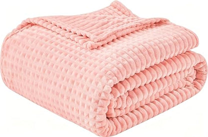 EMME Fleece Blanket Twin Size Luxury Flannel for Couch Bed Sofa Chair, Soft, Plush, Warm and Cozy Blanket with Geometric Grid Design (Pink, 60'' x 80'') - color: 14-grid-pink, size: Twin