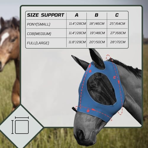 1 Pcs Elastic Fly Masks for Horses with Ears(Rose Red), Comfortable Cashel Mesh Fly Mask Elasticity Breathability UV Protection Horse Face Covering for Riding Supplies - size: Rose Red-Cob(M)