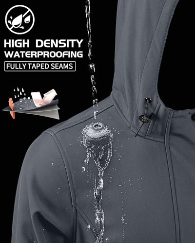 iCreek Women's Waterproof Softshell Rain Jacket Fleece Lined Hood Long Coat - color: Dark Grey, size: Small