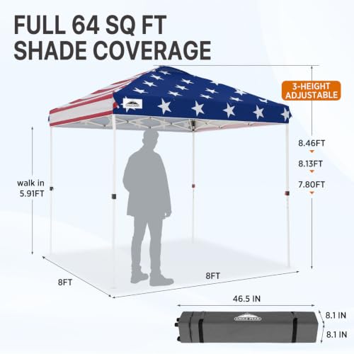 EAGLE PEAK 8x8 Pop Up Canopy Tent Easy Up Canopy Outdoor, American Flag - color: American Flag, size: 8x8
