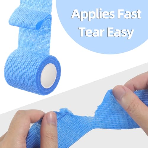 IndigoCase 48 Pack Self Adhesive Bandage Wrap 1 Inch x 5 yd Elastic Tape - color: Blue, size: 1 Inch - 48 Pack