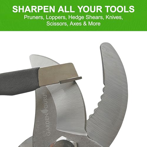 Garden Guru Garden Tool Blade Sharpener - 5" Handheld & Multi-Purpose Solid Carbide Sharpener w Protective Cover, Ergonomic Non-Slip Handle for Pruners Loppers Shears Knives Scissors Axe