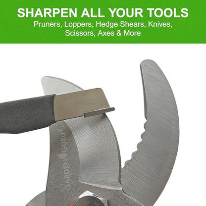 Garden Guru Garden Tool Blade Sharpener - 5" Handheld & Multi-Purpose Solid Carbide Sharpener w Protective Cover, Ergonomic Non-Slip Handle for Pruners Loppers Shears Knives Scissors Axe