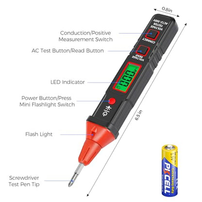 WGGE WG-1005C Digital AC Voltage Tester Screwdriver, 12-1000V, LCD | AC Voltage Tester with LCD, High Voltage Alarm, Breakpoint Detection, Live/Neutral Wire Test, Flashlight and Auto-Off