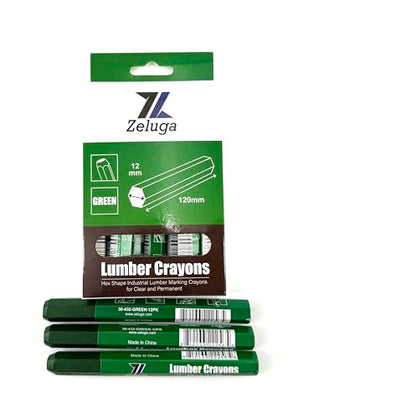 Zeluga 4.7in. x 0.47in. Hex Shape Industrial Lumber Marking Crayons for Clear and Permanent Markings, Green 12 Pack - color: Green, size: 1 Count (Pack of 12)