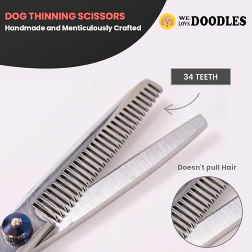 Dog Grooming Scissors Kit with Rounded Blunt Tips, Straight, Curved & Thinning Shears, Tools for Goldendoodles, Poodles & Doodles, Professional Grade Stainless Steel, 4 Pc Set [We Love Doodles] - size: Small