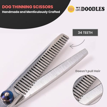 Dog Grooming Scissors Kit with Rounded Blunt Tips, Straight, Curved & Thinning Shears, Tools for Goldendoodles, Poodles & Doodles, Professional Grade Stainless Steel, 4 Pc Set [We Love Doodles] - size: Small