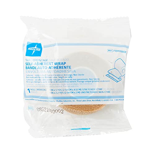 Medline Non-Sterile Self Adherent Cohesive Bandages, Tan, 1" x 5 yds., (2.5 cm x 4.6 m), Not Made from Natural Rubber Latex, Pack of 30 - size: 30 Count (Pack of 1)
