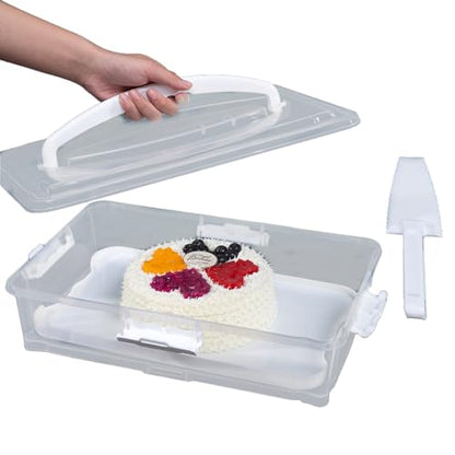 Plastic Cake Carrier and Cupcake Holder with Lids,Portable Stackable Cupcake Dessert Storage Container for Full Size 14x9 Cake Box Or Storing 12 Cupcakes Tray
