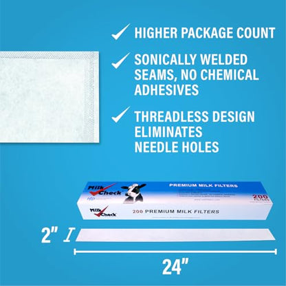 Milk Check – Premium Milk Filter Sock 2 "x 24" [CASE- 800 Filters] - style: 2 x 24"
