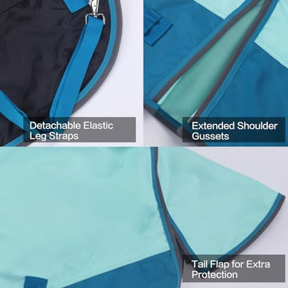 1200D Mini Horse/Pony Blanket 0g No-Fill Waterproof Turnout Sheet - color: Turquoise, size: 39"