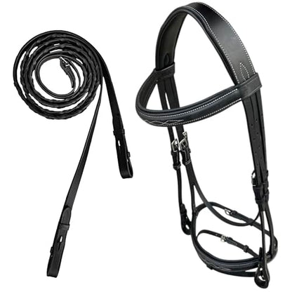 Majestic Ally Fancy Stitched Padded Bridle – Crown, Browband & Noseband – Removable Flash & Laced Reins Full - color: Black