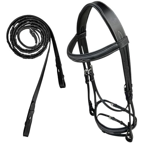 Majestic Ally Fancy Stitched Padded Bridle – Crown, Browband & Noseband – Removable Flash & Laced Reins Full - color: Black
