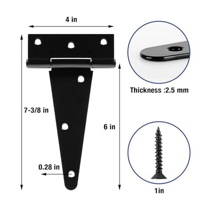 TDCHINGES T Strap Black Gate Door Hinges 6 Inch for Wood Shed 2.5mm 4 Pack - size: 4Pack-6inch