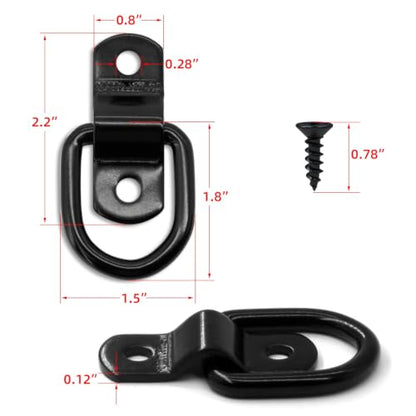 24 PCS D Ring Tie Down Anchors 1/4" Heavy Duty Trailer Anchor Lashing Rings 2400 lbs for Trailer Truck Bed Cargo Bracket Enclosed Points Pickup Camper Tie Down Straps, Black - size: Black 24PCS