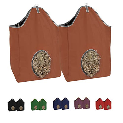 Tahoe Tack Pair of 2 Extra Wide 19" x 12" x 20" Canvas Hay Bags for Horses and Livestock Fits 3-4 Large Flakes of Hay (Tan) - color: Tan