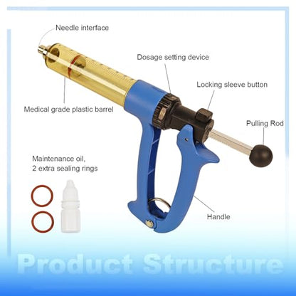 2-Piece 50ml Semi-Automatic Livestock Syringe,Luer-Lock Cattle Vaccine Gun - size: 2-Piece 50ML Blue