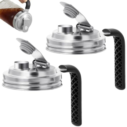Aieve Stainless Steel Mason Jar Pour Spout Lid, 2 Pack Wide Mouth Mason Jar Pitcher Flip Cap Lids with Handle for Ball Jar Lids (3.38 inch) - size: 2 Pcs Wide Mouth Lids