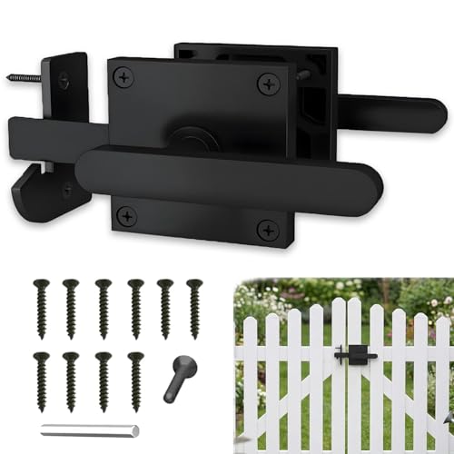 Double Sided Gate Latch Aluminum, Heavy Duty Black Fence Gate Latch with Handles, Rust Proof Surface Mount Lock for Left Right Inswing Wooden Gates, Backyard Garden Shed (Right)