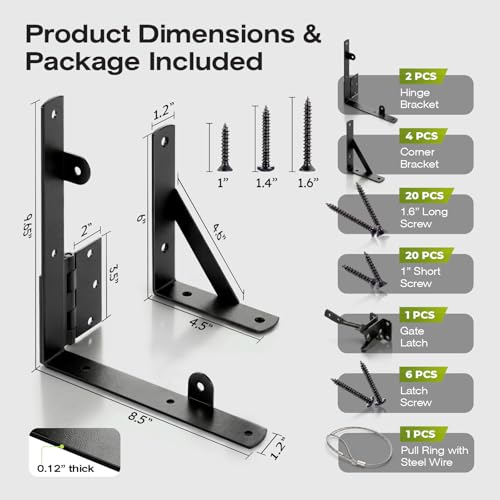 YQE Anti Sag Gate Kit for Wooden Fence, Heavy Duty Gate Hardware with Corner Brace Brackets, Welded Hinges and Self-Locking Gate Latch, Premium No Sag Fence Gate Kit - size: Single Door Set