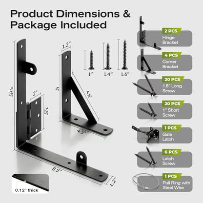 YQE Anti Sag Gate Kit for Wooden Fence, Heavy Duty Gate Hardware with Corner Brace Brackets, Welded Hinges and Self-Locking Gate Latch, Premium No Sag Fence Gate Kit - size: Single Door Set
