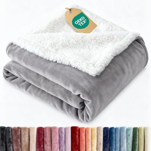 Sherpa Fleece Blanket Throw Size - Reversible Blanket - Grey, 50" x 60" - color: 03 - Grey, size: Throw (50" X 60")