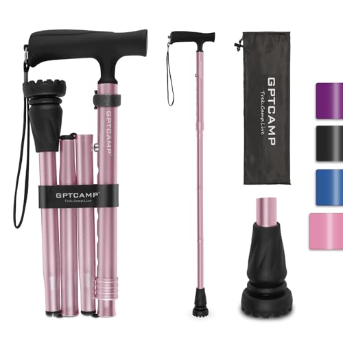 GPTCAMP Walking Cane T Handle Slip Resistant Adjustable for Men Women - color: Pink