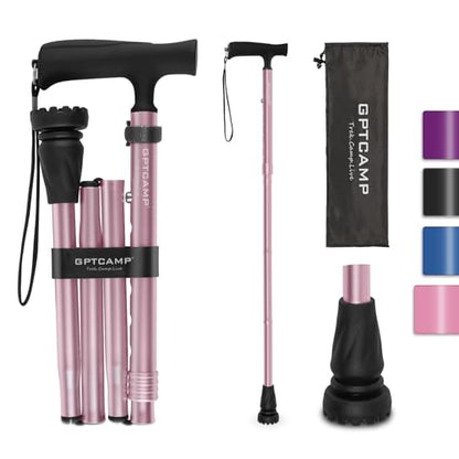 GPTCAMP Walking Cane T Handle Slip Resistant Adjustable for Men Women - color: Pink