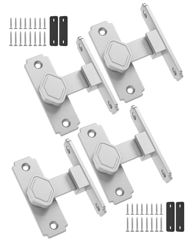 Pocket Door Lock, 90 Degree Latch, Barn Door Hardware Silver 4PCS - color: Silver-4 Pcs
