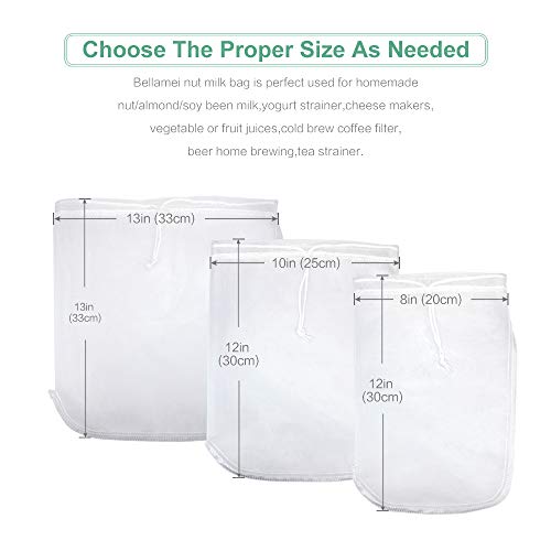 Nut Milk Bag Reusable 3 Pack Multi-size Food Strainer Nut Bags - size: 3 pack-8"x12"/10"x12"/13"x13"