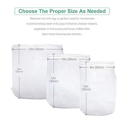 Nut Milk Bag Reusable 3 Pack Multi-size Food Strainer Nut Bags - size: 3 pack-8"x12"/10"x12"/13"x13"