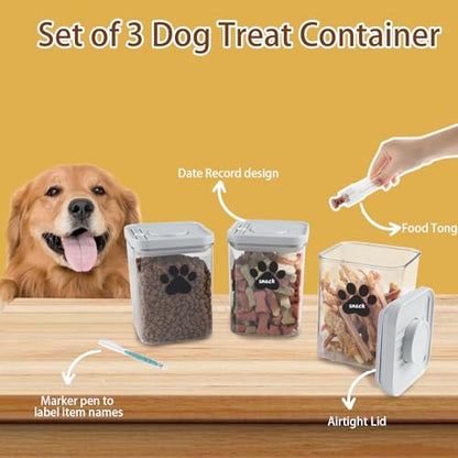 3pack Airtight Dog Treat Jars|48oz POP Dog Cat Food Container|Plastic Dog Cat Treat Container for Kitchen Counter|Puppy Food Bin|Dog Cookie Jar-Keep Food Fresh Crispy-BPA free