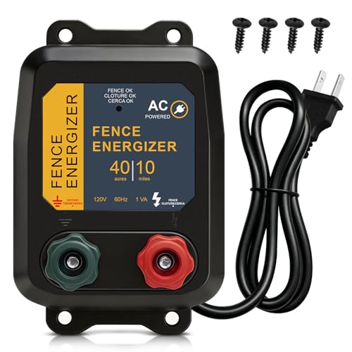 Electric Fence Energizer, 10 Mile/40 Acres Plug-in AC Low Impedance Fence Charger PE5, 0.16J for Containing Livestock, Pets & Keeping Out Small Nuisance Animals