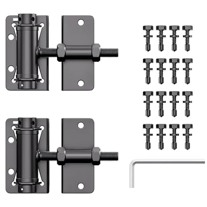 Heavy Duty Self Closing Gate Hinges for Metal/Vinyl/PVC/Wood Fence,90 Degree Narrow Wood Door Hinges with Adjustable Tension,Gate Closer Hinges for Swing Door,Gate Hardware Kit,2 Pack/Set,Black Finish
