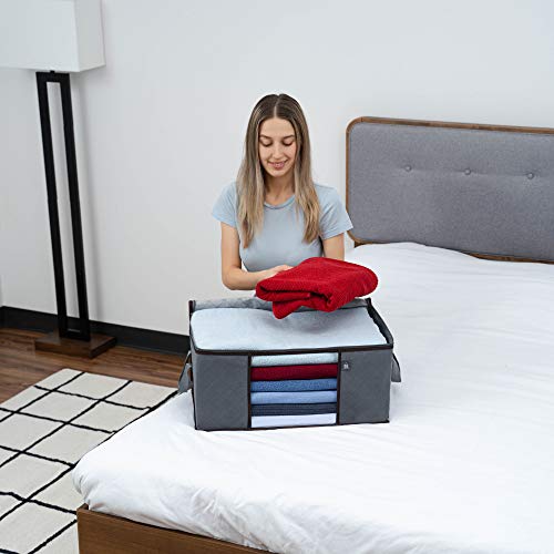 VENO 3 Pack Large Clothes Storage Bag with Reinforced Handle 13 Gallon | Thick Container Bins Organizer for Blankets, Comforters, Bedding, Foldable w/ Sturdy Zipper, Clear Window, Grey(13.3 Gallon) - size: Large, 13.3 Gallon, Set of 3