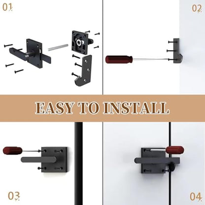 Double Sided Gate Latch Aluminum, Heavy Duty Black Fence Gate Latch with Handles, Rust Proof Surface Mount Lock for Left Right Inswing Wooden Gates, Backyard Garden Shed (Right)