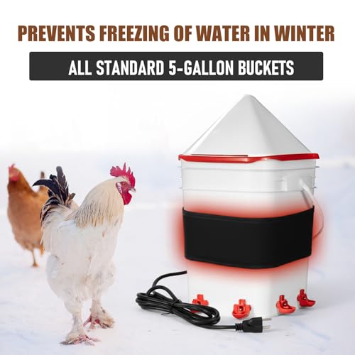 Glooglitter Thermostat Chicken Waterer Heater Self-Regulating Heating Bucket Belt for 2-5Gal Bucket with 6ft Power Cord for Freezing Winter Thermostat Chicken Water Insulation (Upgrade 1set) - style: Upgrade 1set