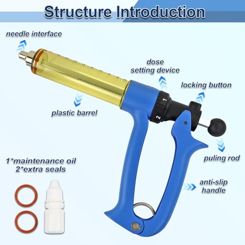 VET.PLUS 25ML Automatic Livestock Syringe for Cattle Cow Goat Hog Sheep, Continuous Repeating Vaccine Gun, Dosage Adjustable with Luer Lock Interface Veterinary Syringes - size: 1 Tube (25ML)